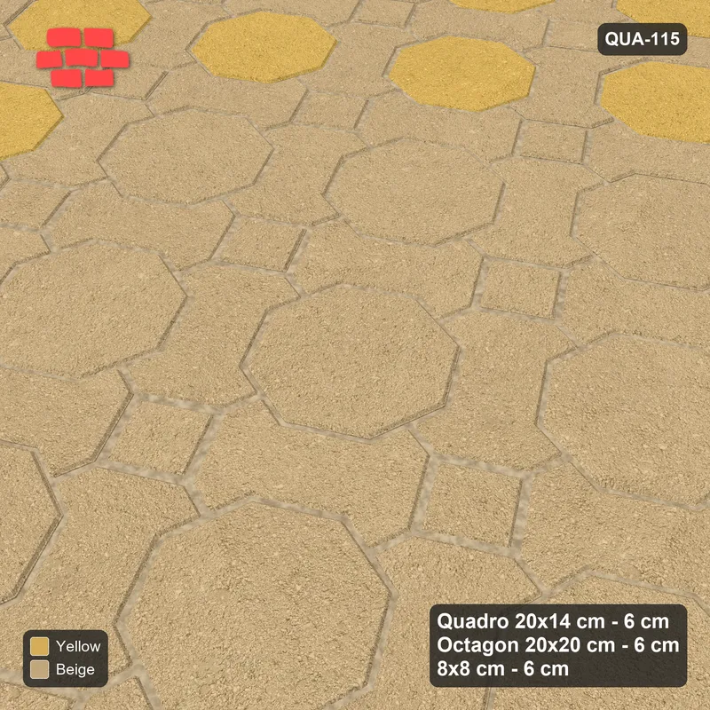 Interlock (Pasco) 20x14 cm · QUA-115 · Quadro-Octagon-8x8 grid, octagon medallion, 30 deg (Desert Sun), Kerb 38B kerb · Side view Interlock (Pasco) 20x14 cm · QUA-115 · Quadro-Octagon-8x8 grid, octagon medallion, 30 deg (Desert Sun), Kerb 38B kerb · Side view