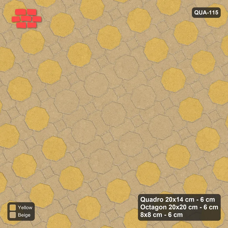 Interlock (Pasco) 20x14 cm · QUA-115 · Quadro-Octagon-8x8 grid, octagon medallion, 30 deg (Desert Sun), Kerb 38B kerb · Top view Interlock (Pasco) 20x14 cm · QUA-115 · Quadro-Octagon-8x8 grid, octagon medallion, 30 deg (Desert Sun), Kerb 38B kerb · Top view