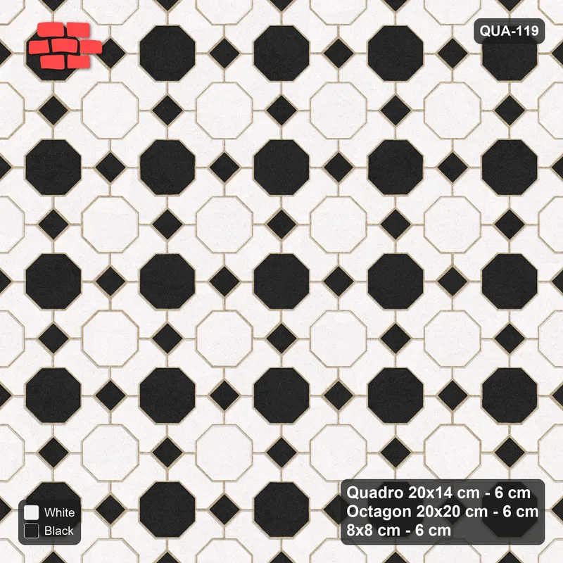 Interlock (Pasco) 20x14 cm · QUA-119 · Quadro-Octagon-8x8 grid, chequered octagons, 45 deg (Contrast), no kerb · Top view Interlock (Pasco) 20x14 cm · QUA-119 · Quadro-Octagon-8x8 grid, chequered octagons, 45 deg (Contrast), no kerb · Top view