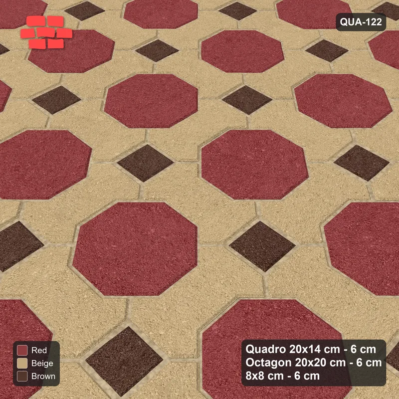 Interlock (Pasco) 20x14 cm · QUA-122 · Quadro-Octagon-8x8 grid, uniform roles (Tuscany), no kerb · Side view Interlock (Pasco) 20x14 cm · QUA-122 · Quadro-Octagon-8x8 grid, uniform roles (Tuscany), no kerb · Side view