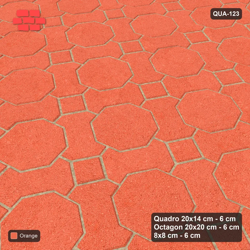 Interlock (Pasco) 20x14 cm · QUA-123 · Quadro-Octagon-8x8 grid, uniform roles, 60 deg (Coral), Kerb 25B kerb · Side view Interlock (Pasco) 20x14 cm · QUA-123 · Quadro-Octagon-8x8 grid, uniform roles, 60 deg (Coral), Kerb 25B kerb · Side view