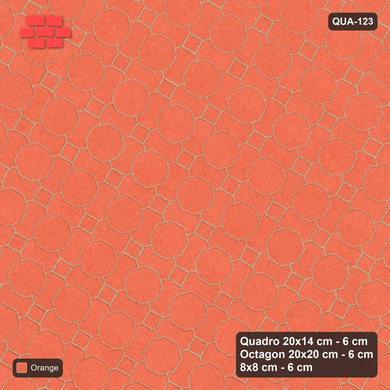 Interlock (Pasco) 20x14 cm · QUA-123 · Quadro-Octagon-8x8 grid, uniform roles, 60 deg (Coral), Kerb 25B kerb · Top view Interlock (Pasco) 20x14 cm · QUA-123 · Quadro-Octagon-8x8 grid, uniform roles, 60 deg (Coral), Kerb 25B kerb · Top view