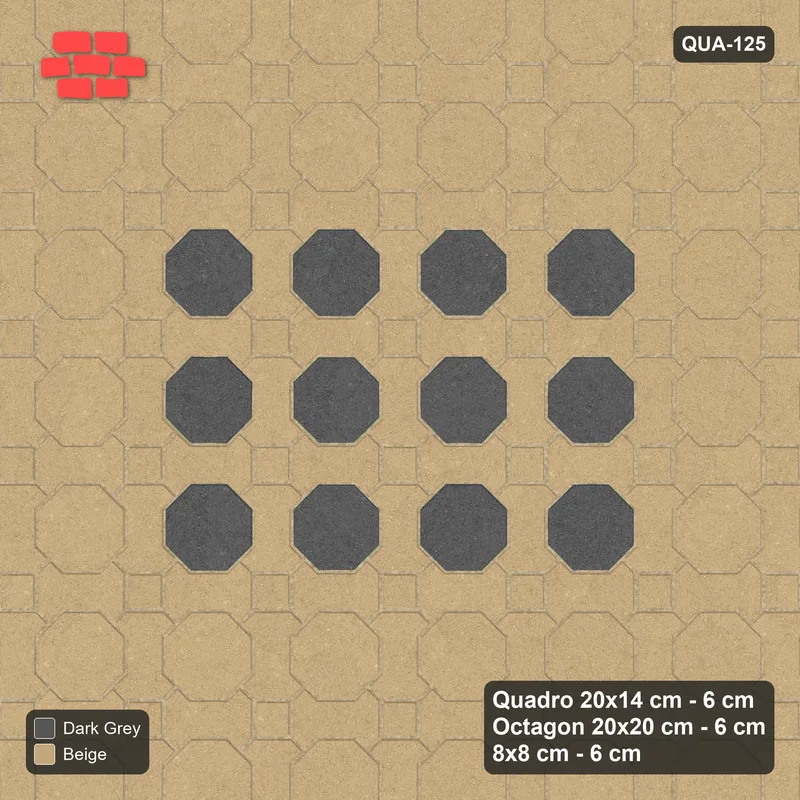 Interlock (Pasco) 20x14 cm · QUA-125 · Quadro-Octagon-8x8 grid, accent octagon ring (Stone & Earth), Kerb 42H kerb · Top view Interlock (Pasco) 20x14 cm · QUA-125 · Quadro-Octagon-8x8 grid, accent octagon ring (Stone & Earth), Kerb 42H kerb · Top view