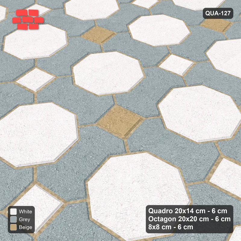 Interlock (Pasco) 20x14 cm · QUA-127 · Quadro-Octagon-8x8 grid, chequered cubes, 10 deg (Coastal), no kerb · Side view Interlock (Pasco) 20x14 cm · QUA-127 · Quadro-Octagon-8x8 grid, chequered cubes, 10 deg (Coastal), no kerb · Side view