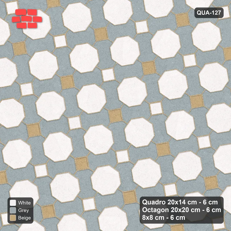 Interlock (Pasco) 20x14 cm · QUA-127 · Quadro-Octagon-8x8 grid, chequered cubes, 10 deg (Coastal), no kerb · Top view Interlock (Pasco) 20x14 cm · QUA-127 · Quadro-Octagon-8x8 grid, chequered cubes, 10 deg (Coastal), no kerb · Top view