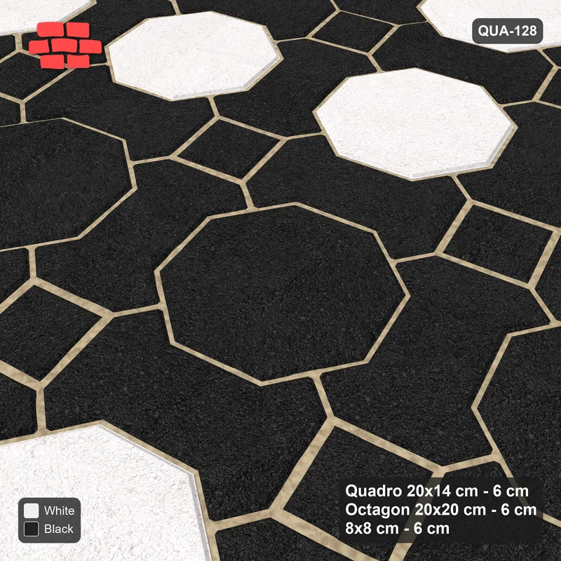 Interlock (Pasco) 20x14 cm · QUA-128 · Quadro-Octagon-8x8 grid, feature octagon band, 15 deg (Contrast), Kerb 30F kerb · Side view Interlock (Pasco) 20x14 cm · QUA-128 · Quadro-Octagon-8x8 grid, feature octagon band, 15 deg (Contrast), Kerb 30F kerb · Side view