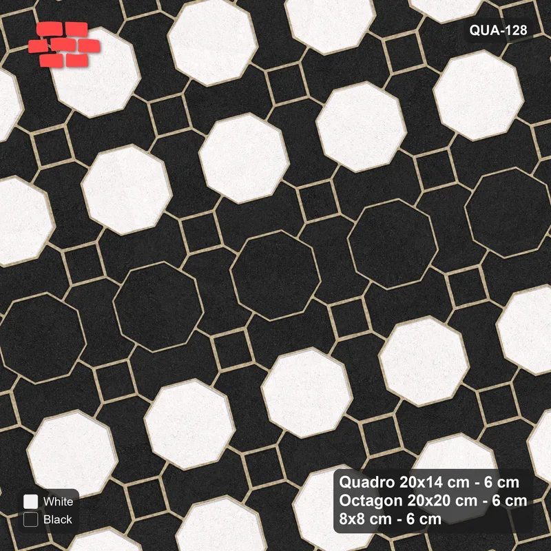 Interlock (Pasco) 20x14 cm · QUA-128 · Quadro-Octagon-8x8 grid, feature octagon band, 15 deg (Contrast), Kerb 30F kerb · Top view Interlock (Pasco) 20x14 cm · QUA-128 · Quadro-Octagon-8x8 grid, feature octagon band, 15 deg (Contrast), Kerb 30F kerb · Top view