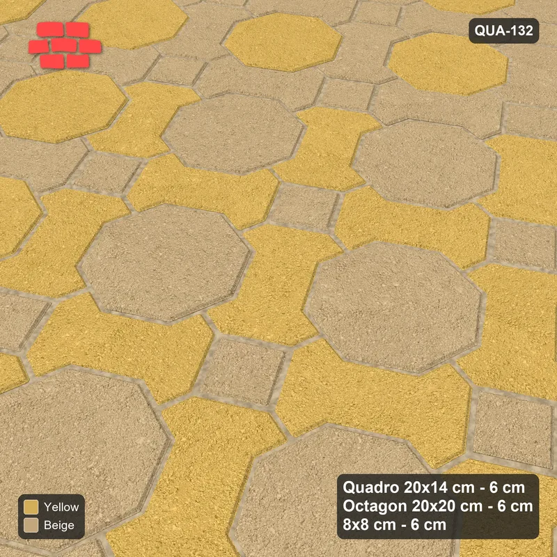 Interlock (Pasco) 20x14 cm · QUA-132 · Quadro-Octagon-8x8 grid, centre medallion, 30 deg (Desert Sun), Kerb 38H kerb · Side view Interlock (Pasco) 20x14 cm · QUA-132 · Quadro-Octagon-8x8 grid, centre medallion, 30 deg (Desert Sun), Kerb 38H kerb · Side view