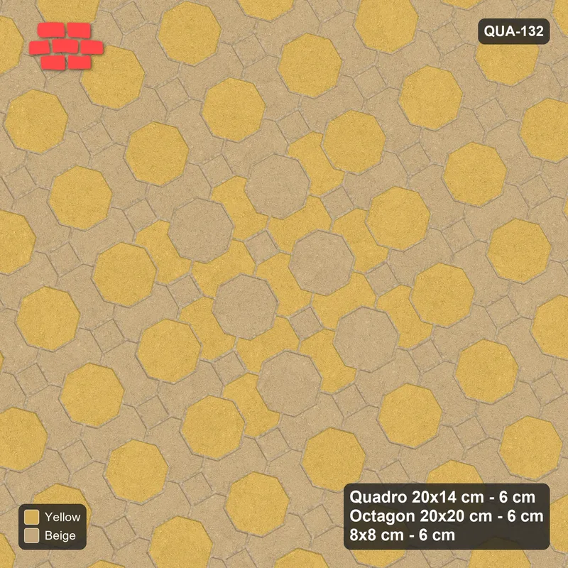 Interlock (Pasco) 20x14 cm · QUA-132 · Quadro-Octagon-8x8 grid, centre medallion, 30 deg (Desert Sun), Kerb 38H kerb · Top view Interlock (Pasco) 20x14 cm · QUA-132 · Quadro-Octagon-8x8 grid, centre medallion, 30 deg (Desert Sun), Kerb 38H kerb · Top view