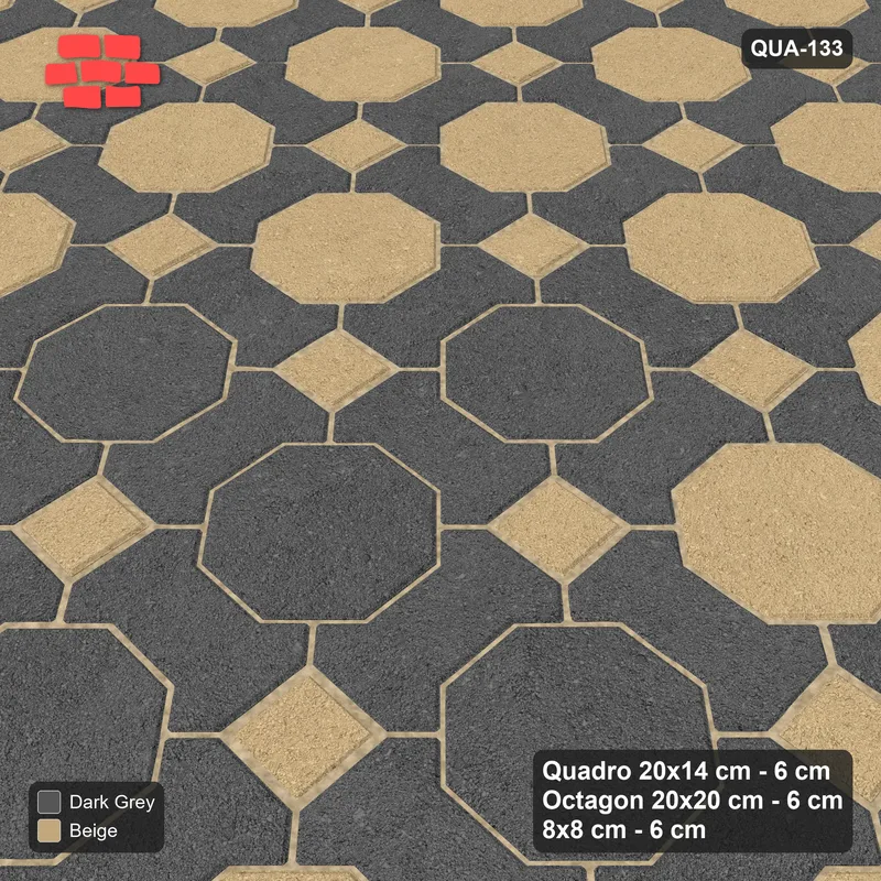 Interlock (Pasco) 20x14 cm · QUA-133 · Quadro-Octagon-8x8 grid, diamond octagon feature (Stone & Earth), no kerb · Side view Interlock (Pasco) 20x14 cm · QUA-133 · Quadro-Octagon-8x8 grid, diamond octagon feature (Stone & Earth), no kerb · Side view