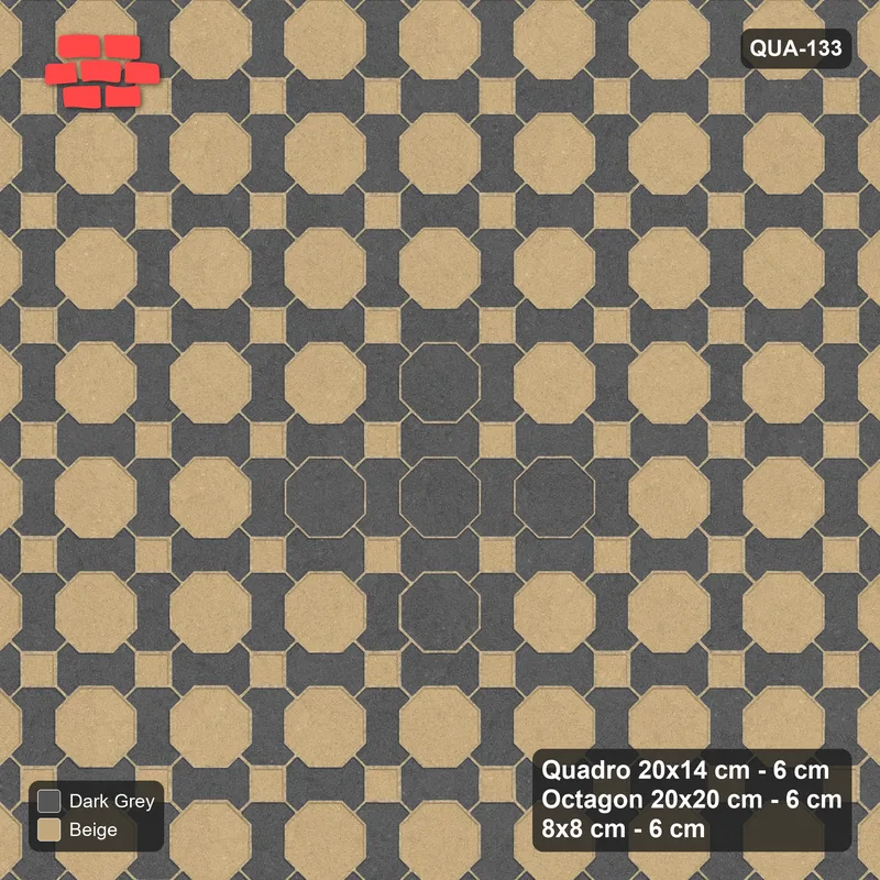 Interlock (Pasco) 20x14 cm · QUA-133 · Quadro-Octagon-8x8 grid, diamond octagon feature (Stone & Earth), no kerb · Top view Interlock (Pasco) 20x14 cm · QUA-133 · Quadro-Octagon-8x8 grid, diamond octagon feature (Stone & Earth), no kerb · Top view