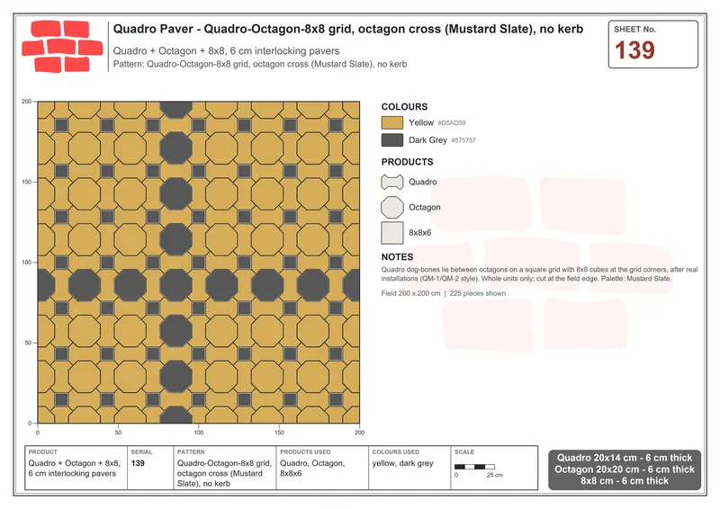 Interlock (Pasco) 20x14 cm · QUA-139 · Quadro-Octagon-8x8 grid, octagon cross (Mustard Slate), no kerb · Laying plan