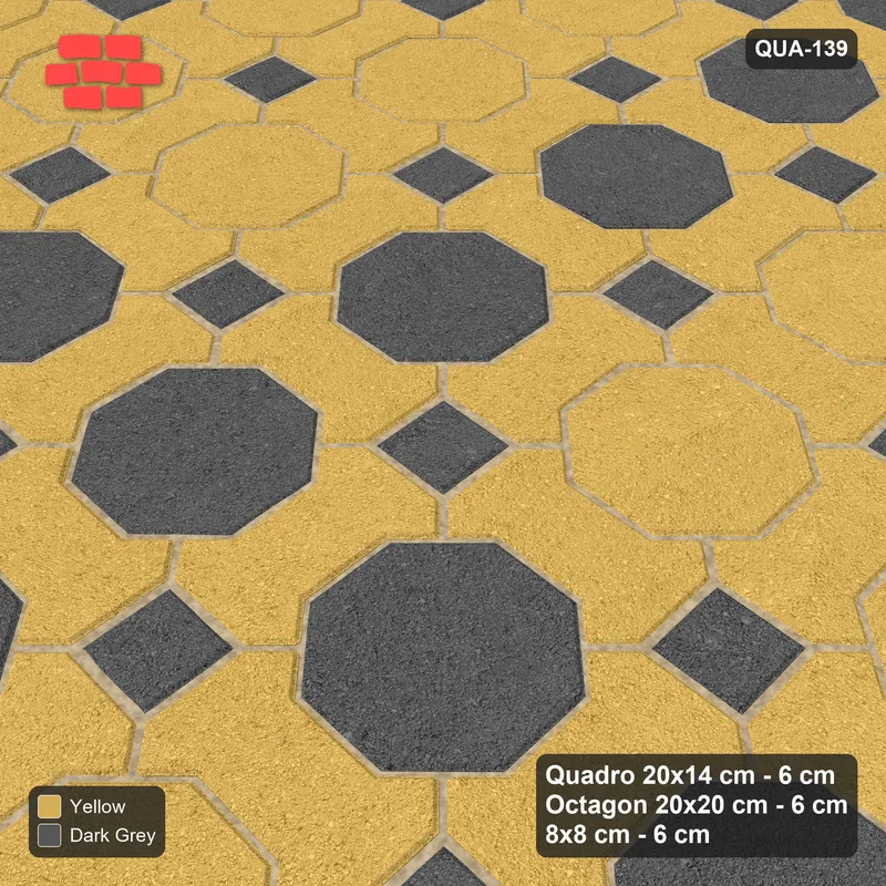 Interlock (Pasco) 20x14 cm · QUA-139 · Quadro-Octagon-8x8 grid, octagon cross (Mustard Slate), no kerb · Side view Interlock (Pasco) 20x14 cm · QUA-139 · Quadro-Octagon-8x8 grid, octagon cross (Mustard Slate), no kerb · Side view