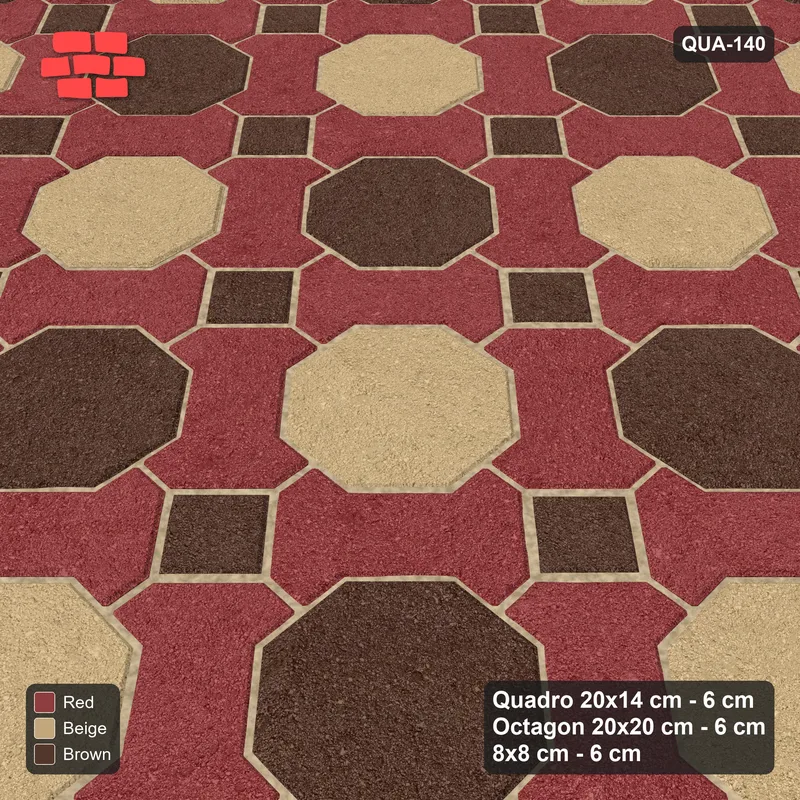 Interlock (Pasco) 20x14 cm · QUA-140 · Quadro-Octagon-8x8 grid, chequered octagons, 45 deg (Tuscany), no kerb · Side view Interlock (Pasco) 20x14 cm · QUA-140 · Quadro-Octagon-8x8 grid, chequered octagons, 45 deg (Tuscany), no kerb · Side view