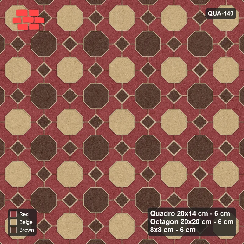 Interlock (Pasco) 20x14 cm · QUA-140 · Quadro-Octagon-8x8 grid, chequered octagons, 45 deg (Tuscany), no kerb · Top view Interlock (Pasco) 20x14 cm · QUA-140 · Quadro-Octagon-8x8 grid, chequered octagons, 45 deg (Tuscany), no kerb · Top view