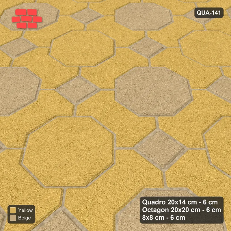 Interlock (Pasco) 20x14 cm · QUA-141 · Quadro-Octagon-8x8 grid, chequered octagons (Desert Sun), Kerb 25B kerb · Side view Interlock (Pasco) 20x14 cm · QUA-141 · Quadro-Octagon-8x8 grid, chequered octagons (Desert Sun), Kerb 25B kerb · Side view
