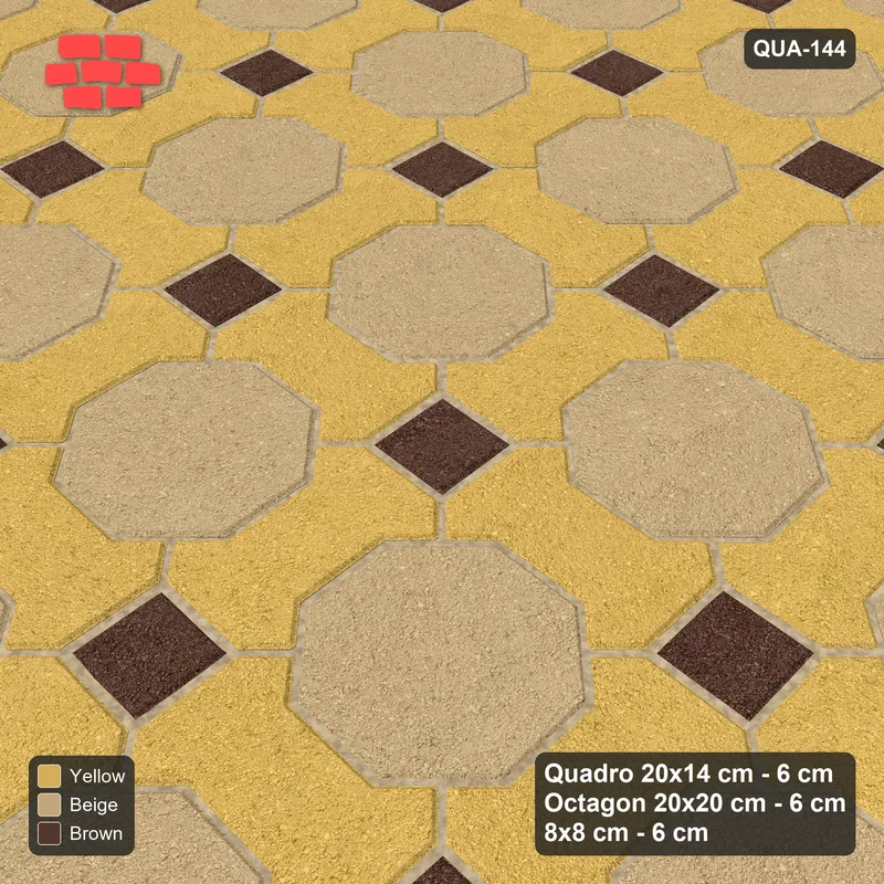 Interlock (Pasco) 20x14 cm · QUA-144 · Quadro-Octagon-8x8 grid, uniform roles (Harvest Gold), Kerb 25B kerb · Side view Interlock (Pasco) 20x14 cm · QUA-144 · Quadro-Octagon-8x8 grid, uniform roles (Harvest Gold), Kerb 25B kerb · Side view