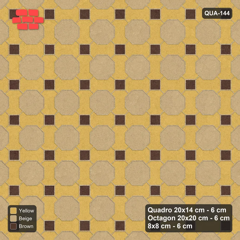 Interlock (Pasco) 20x14 cm · QUA-144 · Quadro-Octagon-8x8 grid, uniform roles (Harvest Gold), Kerb 25B kerb · Top view Interlock (Pasco) 20x14 cm · QUA-144 · Quadro-Octagon-8x8 grid, uniform roles (Harvest Gold), Kerb 25B kerb · Top view