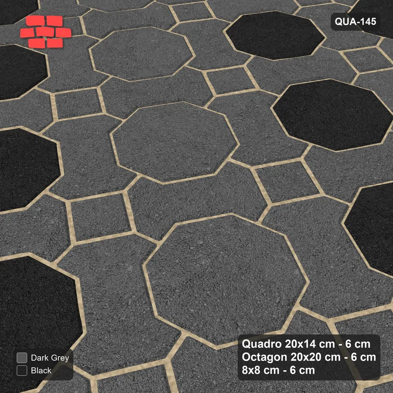 Interlock (Pasco) 20x14 cm · QUA-145 · Quadro-Octagon-8x8 grid, vertical octagon band, 60 deg (Night Sky), no kerb · Side view Interlock (Pasco) 20x14 cm · QUA-145 · Quadro-Octagon-8x8 grid, vertical octagon band, 60 deg (Night Sky), no kerb · Side view
