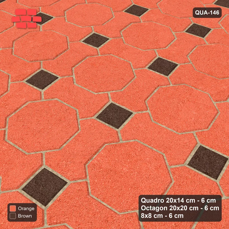 Interlock (Pasco) 20x14 cm · QUA-146 · Quadro-Octagon-8x8 grid, uniform roles, 10 deg (Burnt Clay), Kerb 30F kerb · Side view Interlock (Pasco) 20x14 cm · QUA-146 · Quadro-Octagon-8x8 grid, uniform roles, 10 deg (Burnt Clay), Kerb 30F kerb · Side view