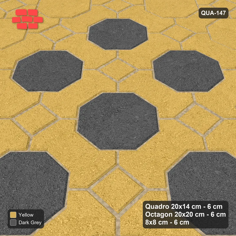 Interlock (Pasco) 20x14 cm · QUA-147 · Quadro-Octagon-8x8 grid, accent octagon ring (Mustard Slate), Kerb 30H/20 kerb · Side view Interlock (Pasco) 20x14 cm · QUA-147 · Quadro-Octagon-8x8 grid, accent octagon ring (Mustard Slate), Kerb 30H/20 kerb · Side view