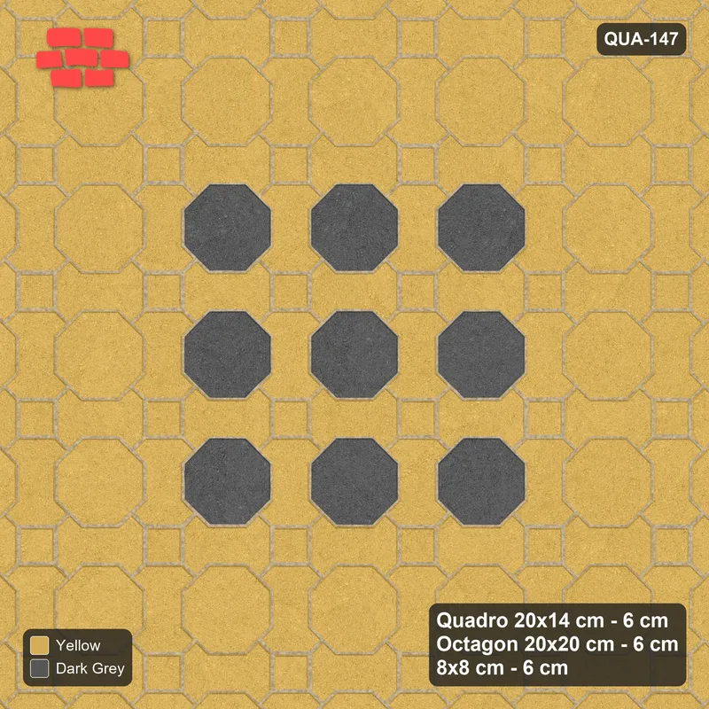 Interlock (Pasco) 20x14 cm · QUA-147 · Quadro-Octagon-8x8 grid, accent octagon ring (Mustard Slate), Kerb 30H/20 kerb · Top view Interlock (Pasco) 20x14 cm · QUA-147 · Quadro-Octagon-8x8 grid, accent octagon ring (Mustard Slate), Kerb 30H/20 kerb · Top view