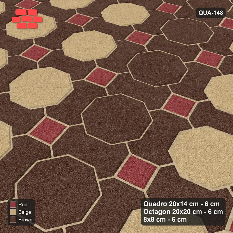 Interlock (Pasco) 20x14 cm · QUA-148 · Quadro-Octagon-8x8 grid, vertical octagon band, 15 deg (Tuscany), no kerb · Side view Interlock (Pasco) 20x14 cm · QUA-148 · Quadro-Octagon-8x8 grid, vertical octagon band, 15 deg (Tuscany), no kerb · Side view