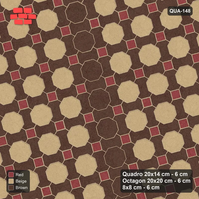 Interlock (Pasco) 20x14 cm · QUA-148 · Quadro-Octagon-8x8 grid, vertical octagon band, 15 deg (Tuscany), no kerb · Top view Interlock (Pasco) 20x14 cm · QUA-148 · Quadro-Octagon-8x8 grid, vertical octagon band, 15 deg (Tuscany), no kerb · Top view