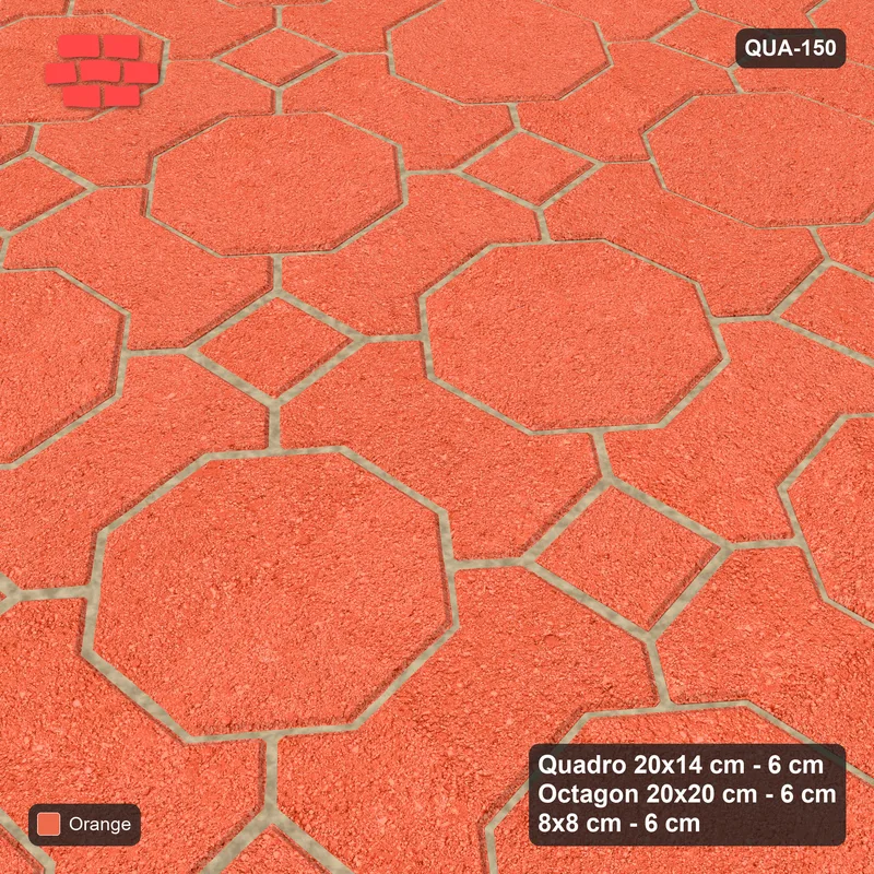 Interlock (Pasco) 20x14 cm · QUA-150 · Quadro-Octagon-8x8 grid, uniform roles, 5 deg (Coral), Kerb 30H/20 kerb · Side view Interlock (Pasco) 20x14 cm · QUA-150 · Quadro-Octagon-8x8 grid, uniform roles, 5 deg (Coral), Kerb 30H/20 kerb · Side view