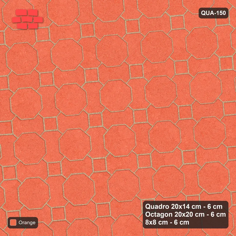 Interlock (Pasco) 20x14 cm · QUA-150 · Quadro-Octagon-8x8 grid, uniform roles, 5 deg (Coral), Kerb 30H/20 kerb · Top view Interlock (Pasco) 20x14 cm · QUA-150 · Quadro-Octagon-8x8 grid, uniform roles, 5 deg (Coral), Kerb 30H/20 kerb · Top view