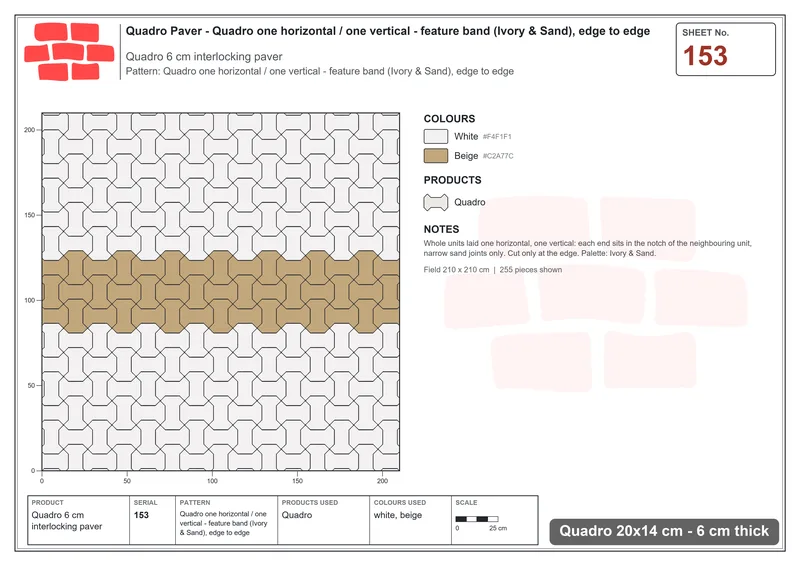 Interlock (Pasco) 20x14 cm · QUA-153 · Quadro one horizontal / one vertical - feature band (Ivory & Sand), edge to edge · Laying plan