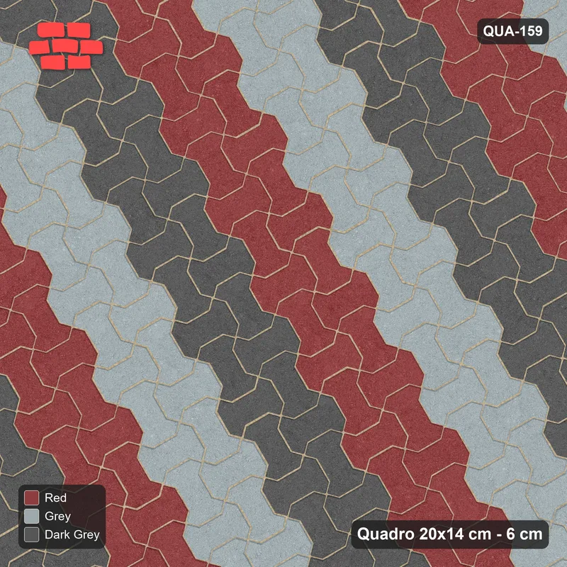 Interlock (Pasco) 20x14 cm · QUA-159 · Quadro one horizontal / one vertical, 30 deg - colour bands along (Urban Brick), edge to edge · Top view Interlock (Pasco) 20x14 cm · QUA-159 · Quadro one horizontal / one vertical, 30 deg - colour bands along (Urban Brick), edge to edge · Top view