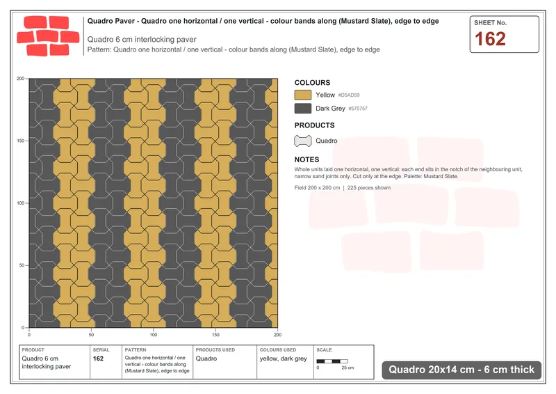 Interlock (Pasco) 20x14 cm · QUA-162 · Quadro one horizontal / one vertical - colour bands along (Mustard Slate), edge to edge · Laying plan