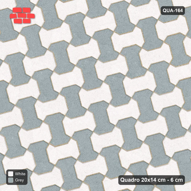 Interlock (Pasco) 20x14 cm · QUA-164 · Quadro one horizontal / one vertical, 15 deg - two-tone horizontal / vertical (Salt & Pepper), kerb frame (Kerb 40B) · Top view Interlock (Pasco) 20x14 cm · QUA-164 · Quadro one horizontal / one vertical, 15 deg - two-tone horizontal / vertical (Salt & Pepper), kerb frame (Kerb 40B) · Top view