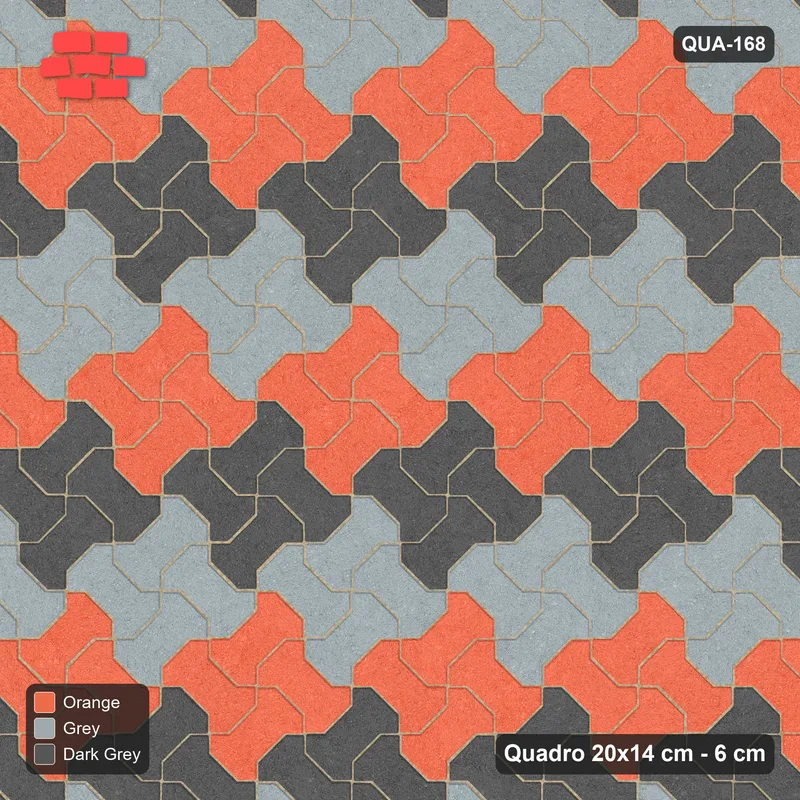 Interlock (Pasco) 20x14 cm · QUA-168 · Quadro one horizontal / one vertical, 45 deg - 2x2 block chequer (Sunset Slate), edge to edge · Top view Interlock (Pasco) 20x14 cm · QUA-168 · Quadro one horizontal / one vertical, 45 deg - 2x2 block chequer (Sunset Slate), edge to edge · Top view