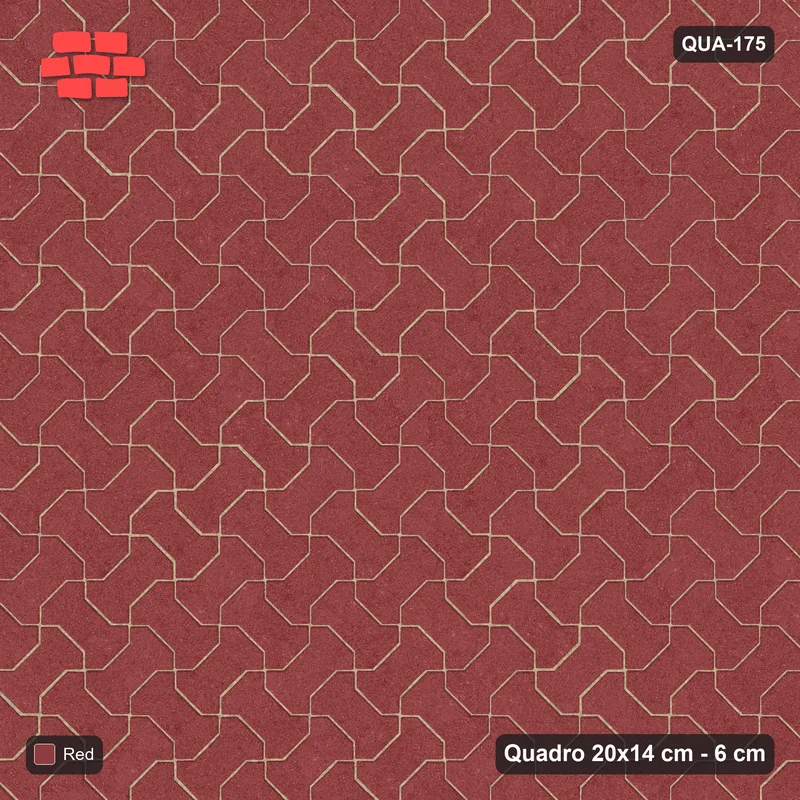 Interlock (Pasco) 20x14 cm · QUA-175 · Quadro one horizontal / one vertical, 45 deg - solid tone (Terracotta Red), kerb frame (Kerb 38B) · Top view Interlock (Pasco) 20x14 cm · QUA-175 · Quadro one horizontal / one vertical, 45 deg - solid tone (Terracotta Red), kerb frame (Kerb 38B) · Top view