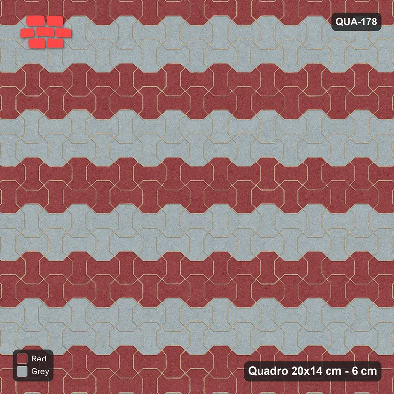 Interlock (Pasco) 20x14 cm · QUA-178 · Quadro one horizontal / one vertical - colour bands across (Brick & Ash), edge to edge · Top view Interlock (Pasco) 20x14 cm · QUA-178 · Quadro one horizontal / one vertical - colour bands across (Brick & Ash), edge to edge · Top view