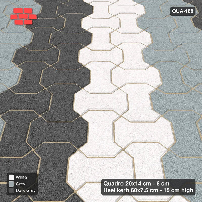 Interlock (Pasco) 20x14 cm · QUA-188 · Quadro one horizontal / one vertical, 45 deg - colour bands along (Monochrome), kerb frame (Heel kerb 75x150x600) · Side view Interlock (Pasco) 20x14 cm · QUA-188 · Quadro one horizontal / one vertical, 45 deg - colour bands along (Monochrome), kerb frame (Heel kerb 75x150x600) · Side view