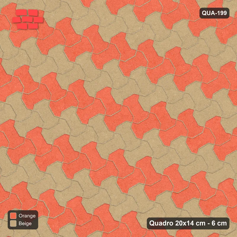 Interlock (Pasco) 20x14 cm · QUA-199 · Quadro one horizontal / one vertical, 30 deg - diagonal colour bands (Clay Court), kerb frame (Kerb 38H) · Top view Interlock (Pasco) 20x14 cm · QUA-199 · Quadro one horizontal / one vertical, 30 deg - diagonal colour bands (Clay Court), kerb frame (Kerb 38H) · Top view