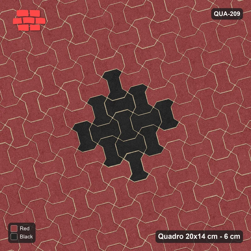 Interlock (Pasco) 20x14 cm · QUA-209 · Quadro one horizontal / one vertical, 15 deg - centre medallion (Red & Black), edge to edge · Top view Interlock (Pasco) 20x14 cm · QUA-209 · Quadro one horizontal / one vertical, 15 deg - centre medallion (Red & Black), edge to edge · Top view