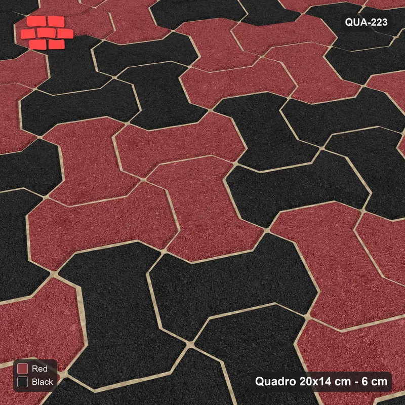 Interlock (Pasco) 20x14 cm · QUA-223 · Quadro one horizontal / one vertical, 60 deg - 2x2 block chequer (Red & Black), kerb frame (Kerb 38H) · Side view Interlock (Pasco) 20x14 cm · QUA-223 · Quadro one horizontal / one vertical, 60 deg - 2x2 block chequer (Red & Black), kerb frame (Kerb 38H) · Side view