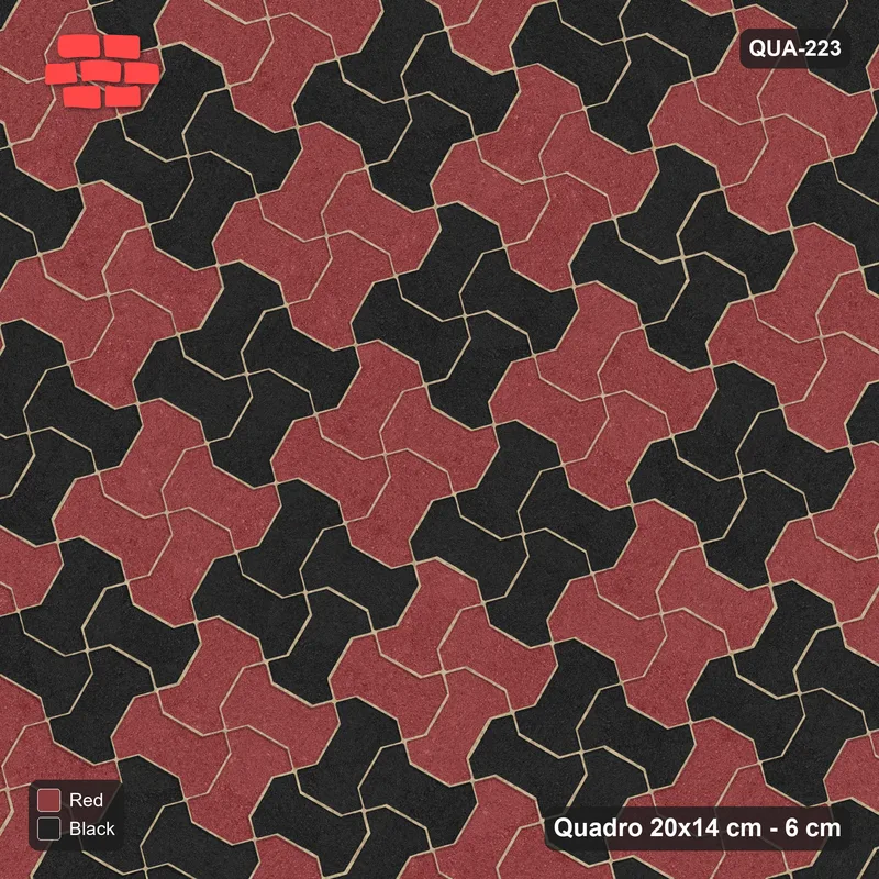 Interlock (Pasco) 20x14 cm · QUA-223 · Quadro one horizontal / one vertical, 60 deg - 2x2 block chequer (Red & Black), kerb frame (Kerb 38H) · Top view Interlock (Pasco) 20x14 cm · QUA-223 · Quadro one horizontal / one vertical, 60 deg - 2x2 block chequer (Red & Black), kerb frame (Kerb 38H) · Top view