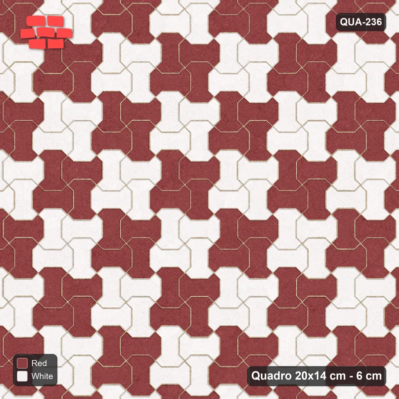 Interlock (Pasco) 20x14 cm · QUA-236 · Quadro one horizontal / one vertical - 2x2 block chequer (Burgundy & Ivory), kerb frame (Kerb 25H) · Top view Interlock (Pasco) 20x14 cm · QUA-236 · Quadro one horizontal / one vertical - 2x2 block chequer (Burgundy & Ivory), kerb frame (Kerb 25H) · Top view
