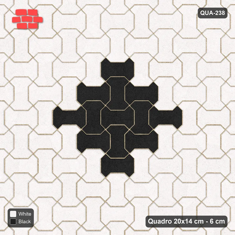 Interlock (Pasco) 20x14 cm · QUA-238 · Quadro one horizontal / one vertical - centre medallion (Contrast), kerb frame (Kerb 30H/20) · Top view Interlock (Pasco) 20x14 cm · QUA-238 · Quadro one horizontal / one vertical - centre medallion (Contrast), kerb frame (Kerb 30H/20) · Top view