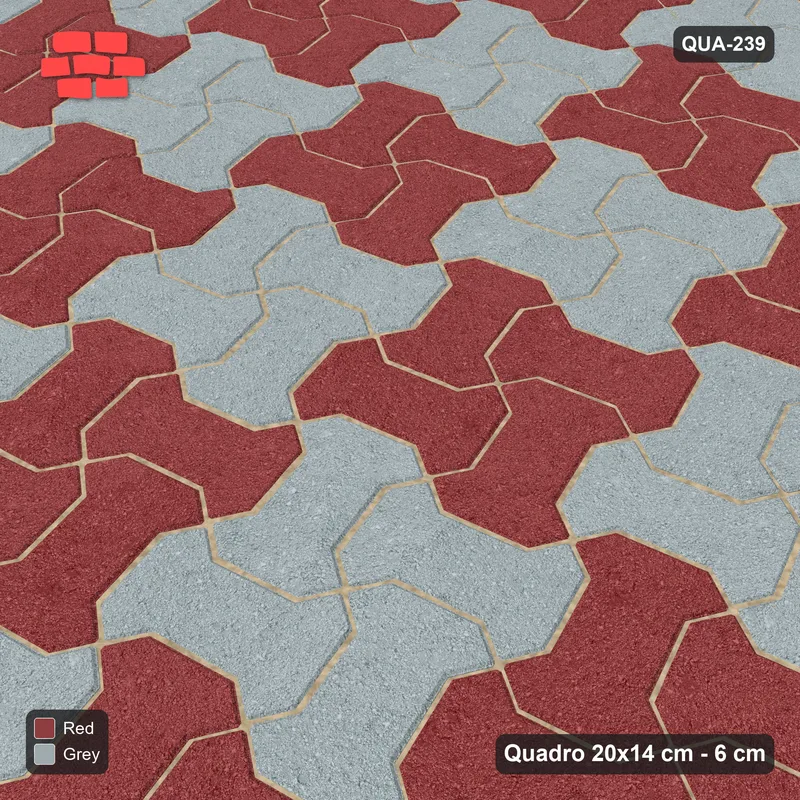Interlock (Pasco) 20x14 cm · QUA-239 · Quadro one horizontal / one vertical, 15 deg - 2x2 block chequer (Brick & Ash), kerb frame (Kerb 25F) · Side view Interlock (Pasco) 20x14 cm · QUA-239 · Quadro one horizontal / one vertical, 15 deg - 2x2 block chequer (Brick & Ash), kerb frame (Kerb 25F) · Side view