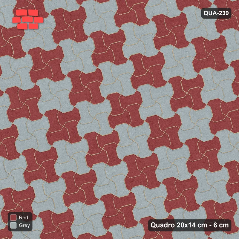 Interlock (Pasco) 20x14 cm · QUA-239 · Quadro one horizontal / one vertical, 15 deg - 2x2 block chequer (Brick & Ash), kerb frame (Kerb 25F) · Top view Interlock (Pasco) 20x14 cm · QUA-239 · Quadro one horizontal / one vertical, 15 deg - 2x2 block chequer (Brick & Ash), kerb frame (Kerb 25F) · Top view