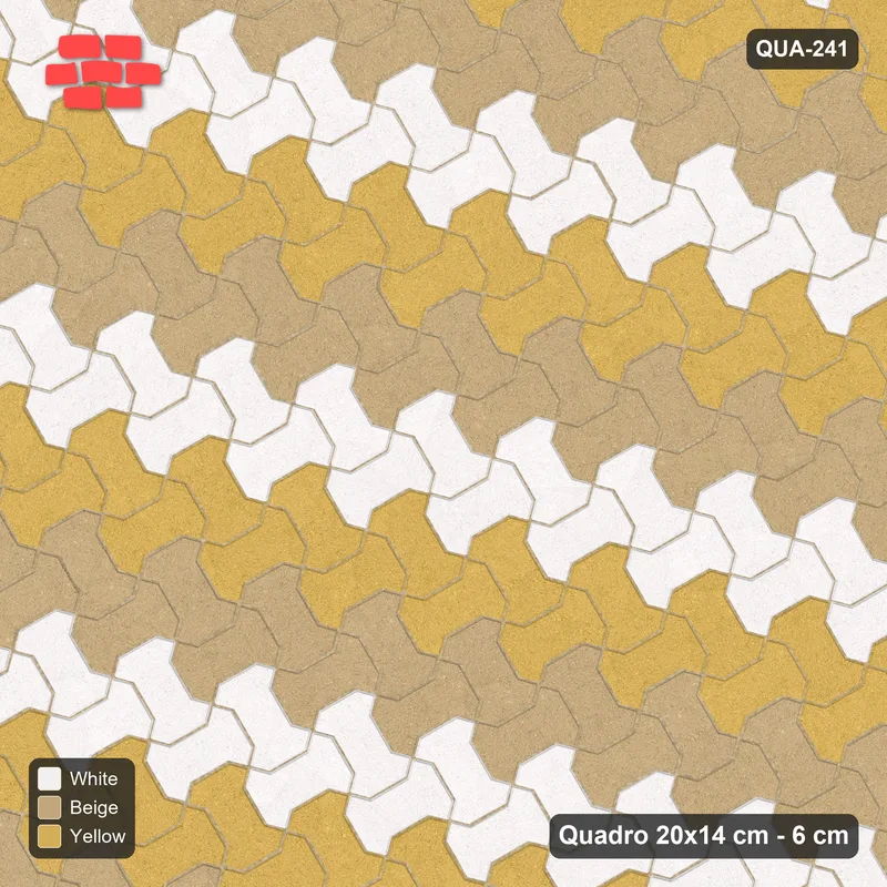 Interlock (Pasco) 20x14 cm · QUA-241 · Quadro one horizontal / one vertical, 30 deg - diagonal colour bands (Golden Sand), kerb frame (Kerb 25F) · Top view Interlock (Pasco) 20x14 cm · QUA-241 · Quadro one horizontal / one vertical, 30 deg - diagonal colour bands (Golden Sand), kerb frame (Kerb 25F) · Top view
