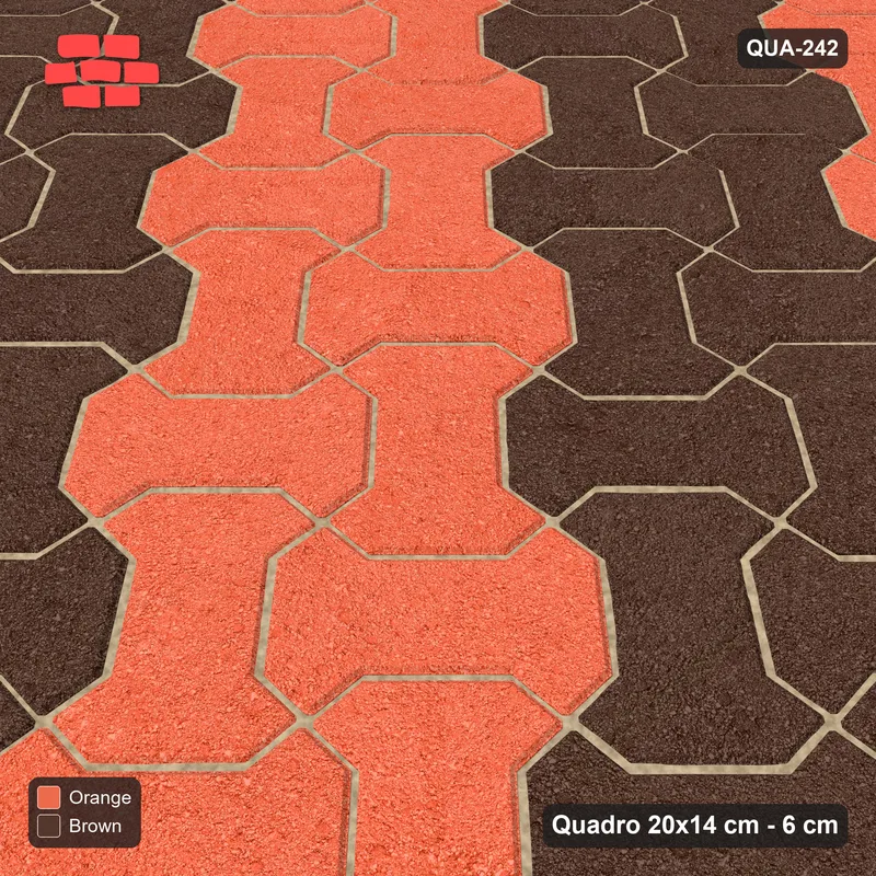 Interlock (Pasco) 20x14 cm · QUA-242 · Quadro one horizontal / one vertical, 45 deg - colour bands along (Burnt Clay), edge to edge · Side view Interlock (Pasco) 20x14 cm · QUA-242 · Quadro one horizontal / one vertical, 45 deg - colour bands along (Burnt Clay), edge to edge · Side view