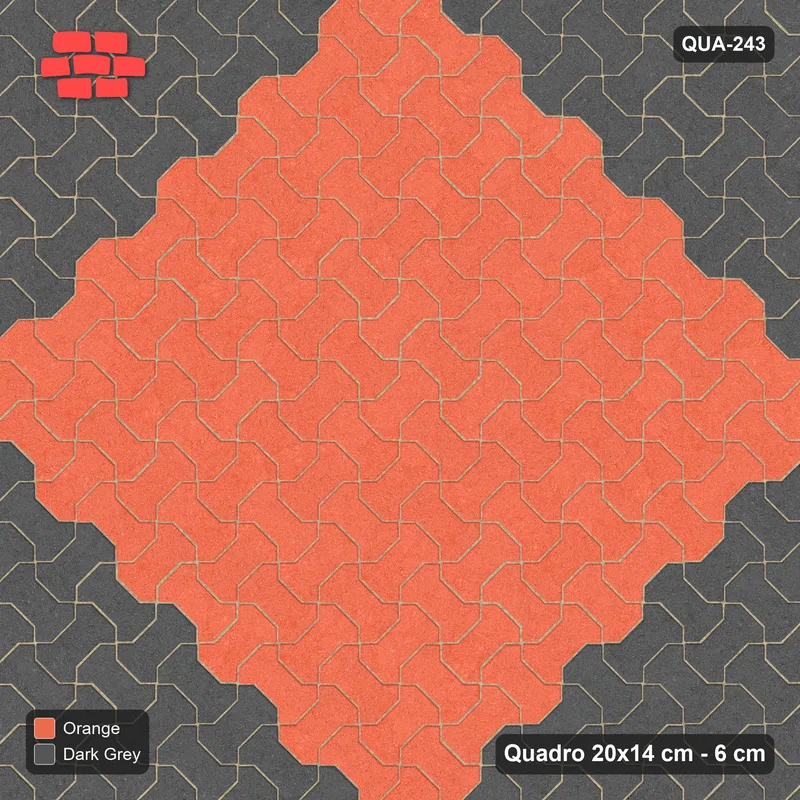 Interlock (Pasco) 20x14 cm · QUA-243 · Quadro one horizontal / one vertical, 45 deg - accent ring near the edge (Ember), kerb frame (Kerb 54H) · Top view Interlock (Pasco) 20x14 cm · QUA-243 · Quadro one horizontal / one vertical, 45 deg - accent ring near the edge (Ember), kerb frame (Kerb 54H) · Top view