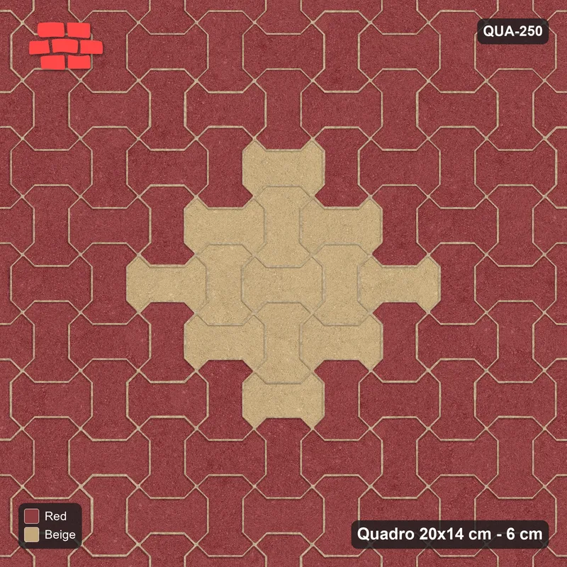 Interlock (Pasco) 20x14 cm · QUA-250 · Quadro one horizontal / one vertical - centre medallion (Terracotta), kerb frame (Kerb 42H) · Top view Interlock (Pasco) 20x14 cm · QUA-250 · Quadro one horizontal / one vertical - centre medallion (Terracotta), kerb frame (Kerb 42H) · Top view